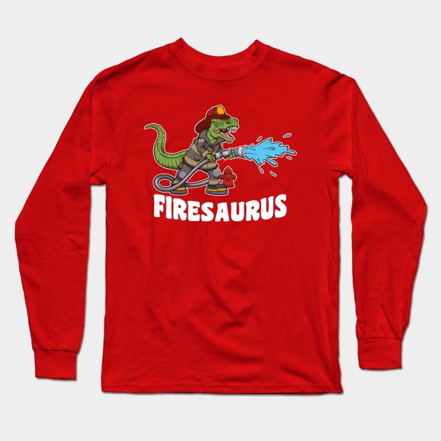 Firesaurus Dinosaur Firefighter Cartoon Long Sleeve T-Shirt by TheMaskedTooner